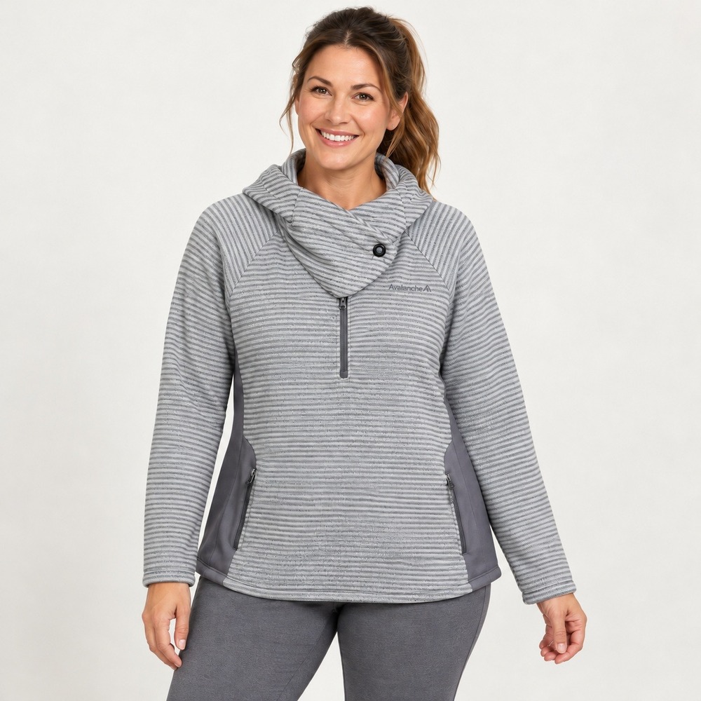 Avalanche Cascade Pullover XL Gray Fleece Hooded 1/4 Zip Outdoor Athleisure NWT
